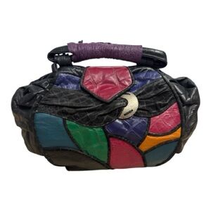 Vintage Patchwork Multicolor Leather Shoulder Bag Boho Artisan Retro 80’s